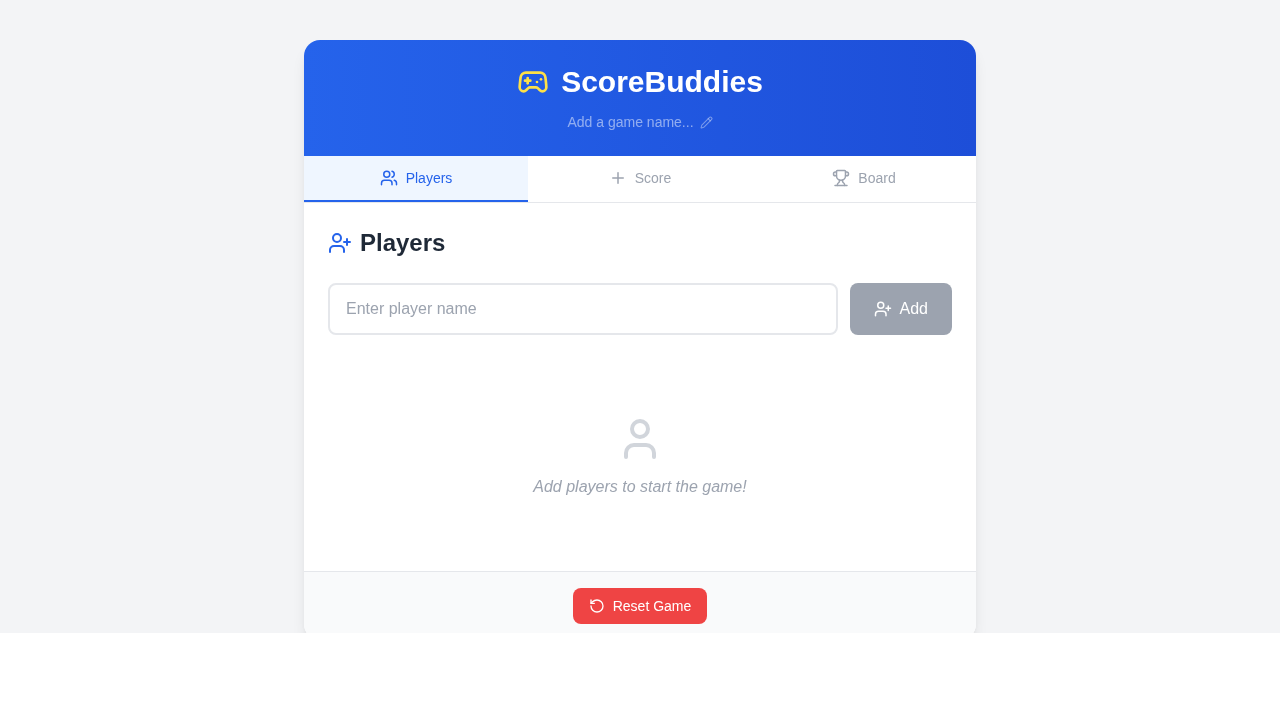 ScoreBuddies web app screenshot